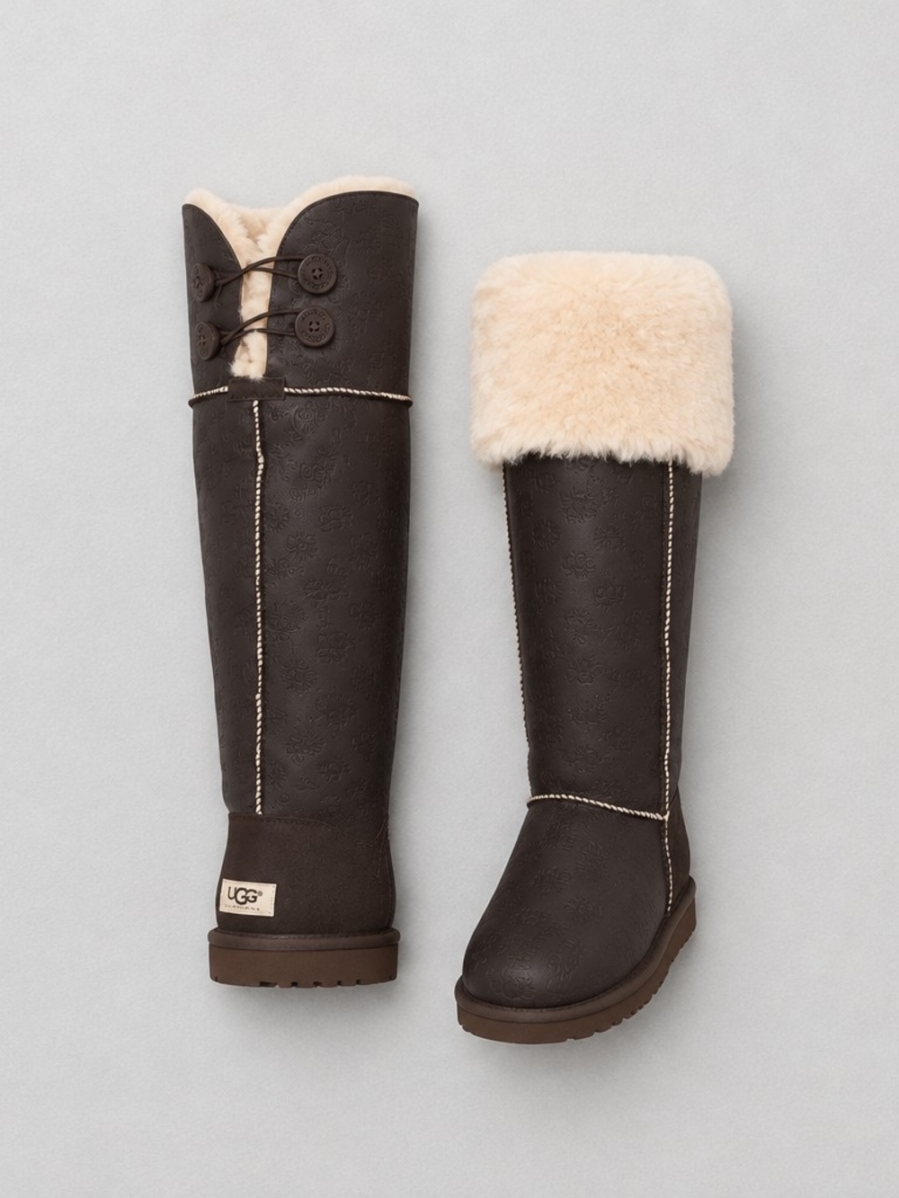 UGG Over The Knee Bailey Button Tall Shearling Cuff Boots in Brown